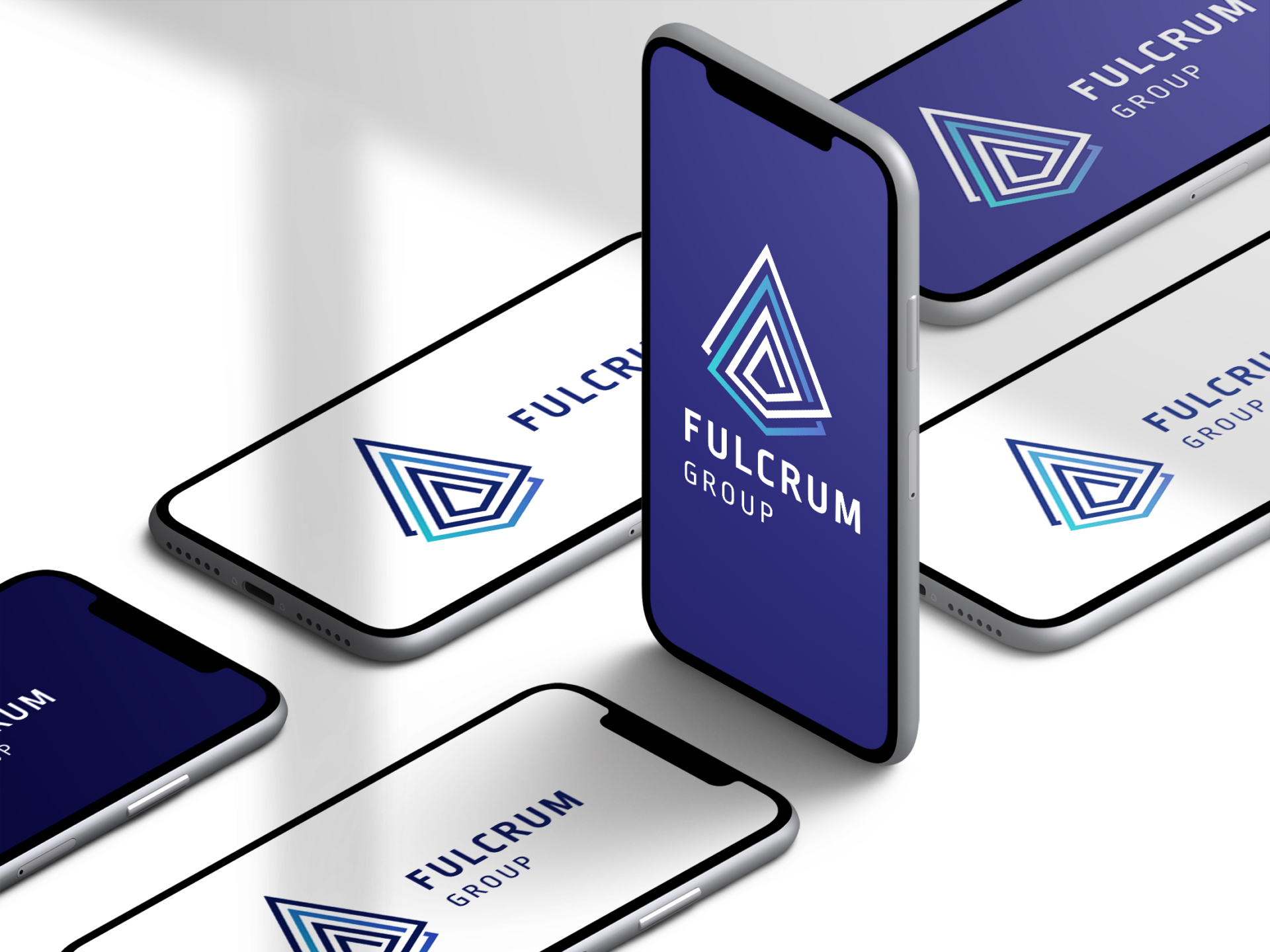 The Fulcrum Group new logo displayed on a smartphone screen