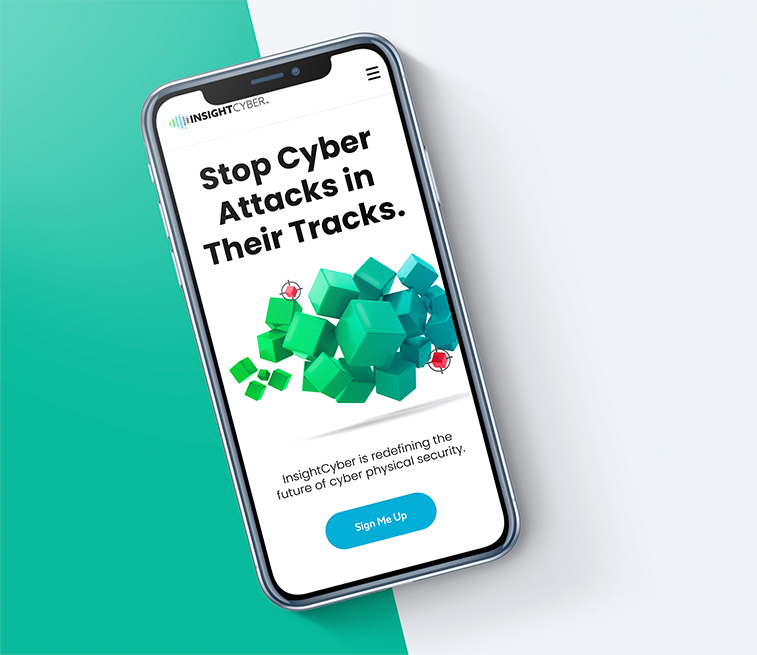 InsightCyber's mobile website showing on an iPhone