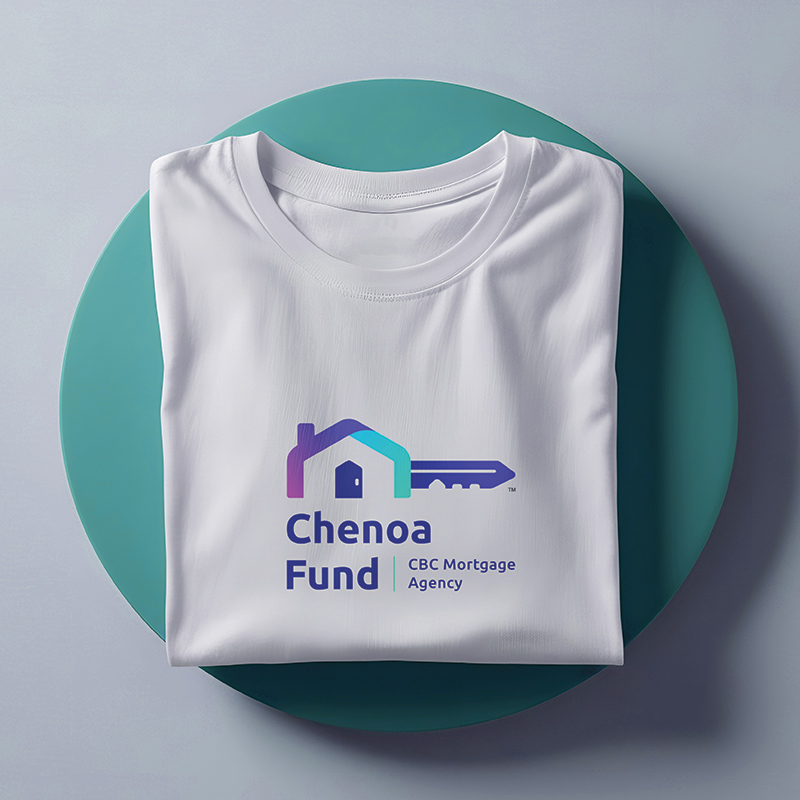 New brand identity for Chenoa Fund shown on a tee shirt